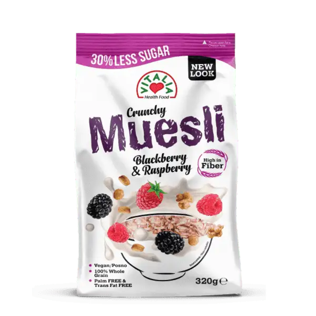 VITALIA CRUNCHY MUESLI BLK RASP 320G